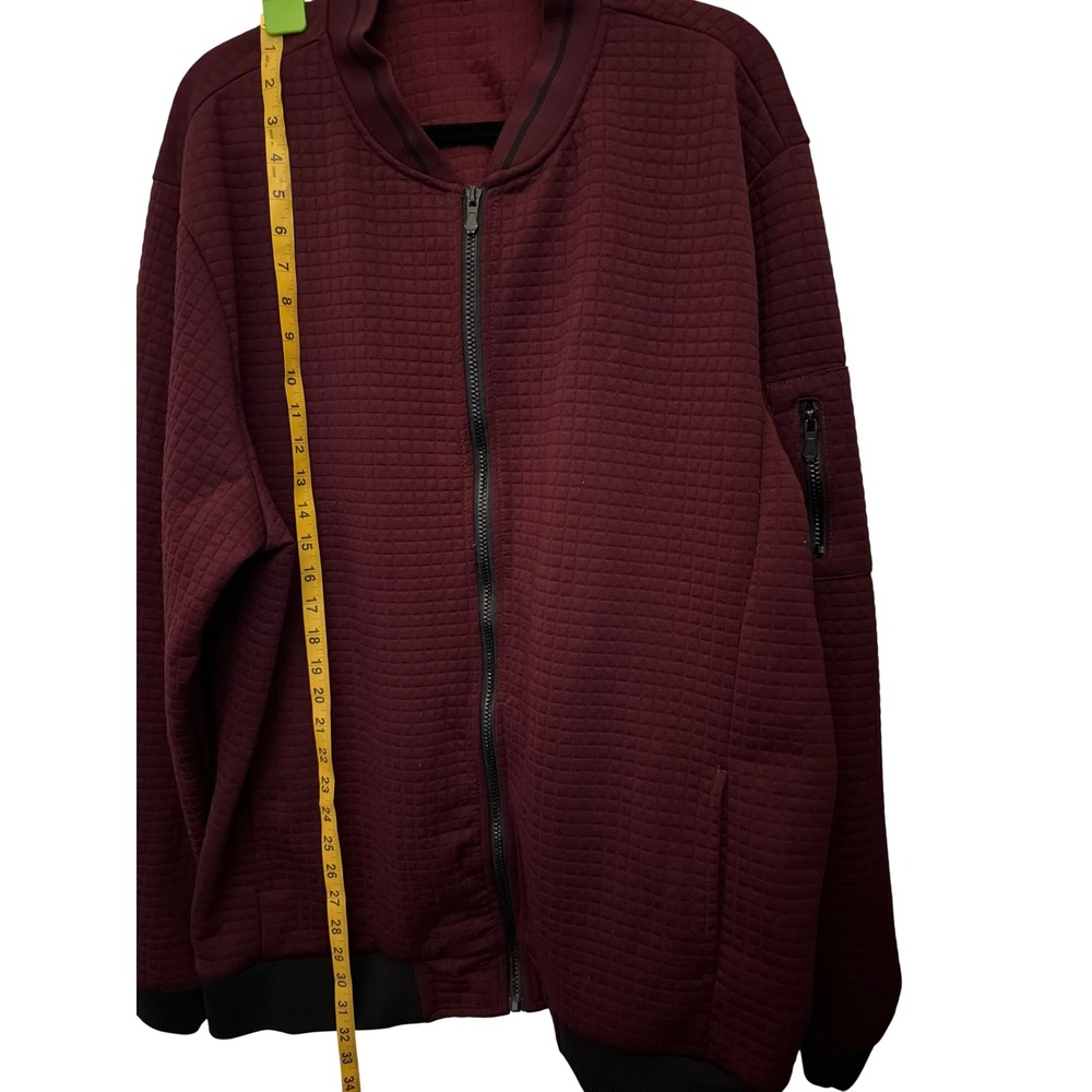 Mens Burgundy Quilted Grid Bomber Jacket Full Zip Sleeve Pocket XXXL - Picture 9 of 12